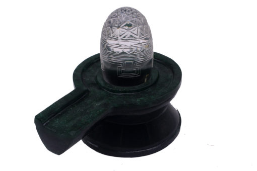 Crystal Carved Lingam With Green Jade