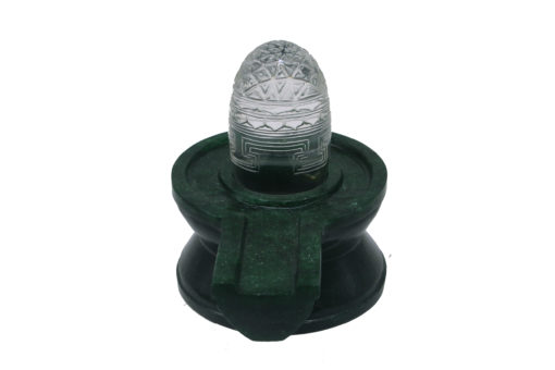 Crystal Carved Lingam With Green Jade Base