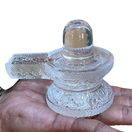 Premium Transparent Sphatik Carved Shivling (605 gram)