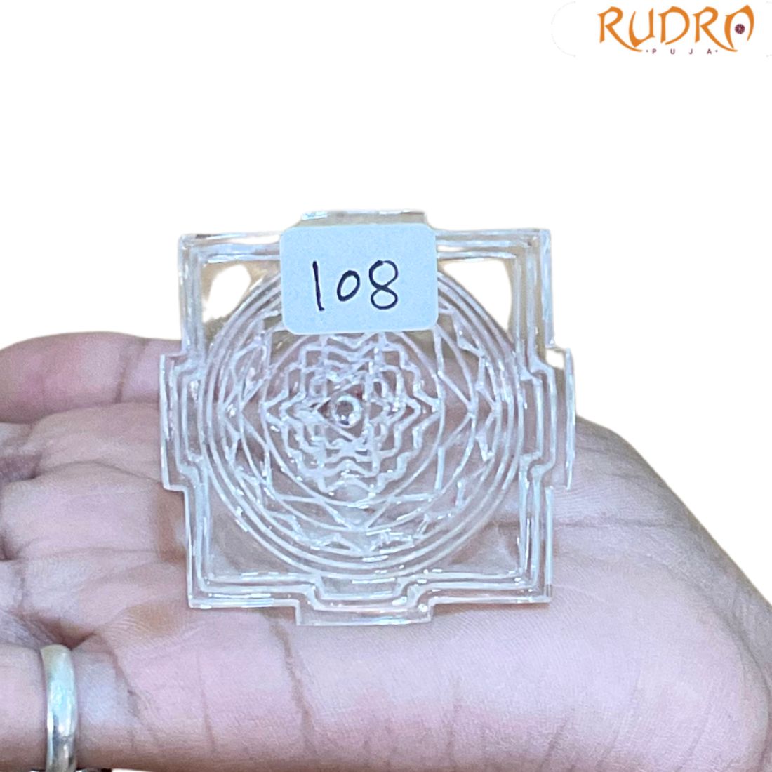 Crystal Sphatik Shree Yantra - 2 Inches - (108 Grams)
