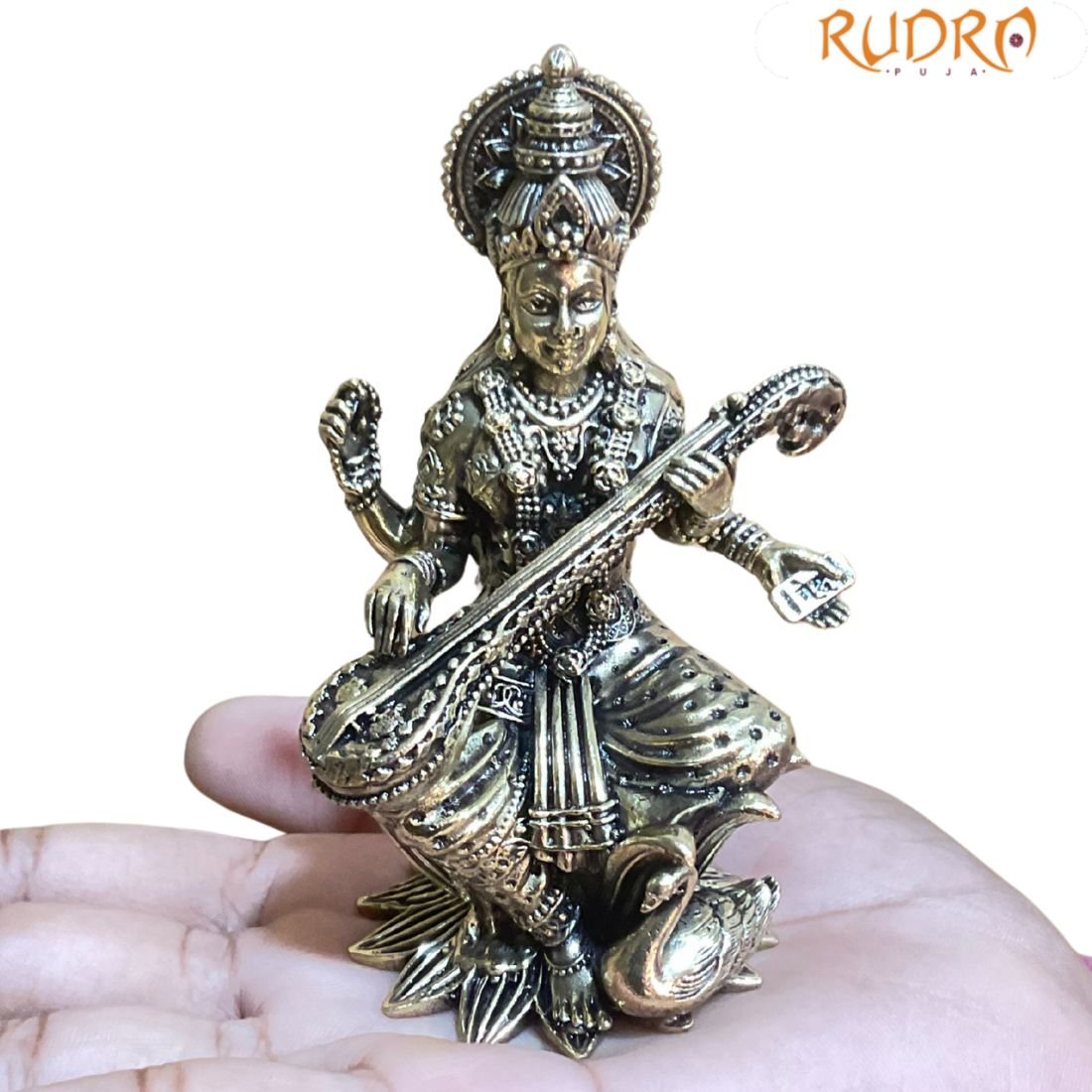 Superfine Saraswati Idol Brass - 3.75 Inches - ( 214 Grams ) 5 Saraswati Idol Brass - 3.75 Inches - ( 214 Grams )