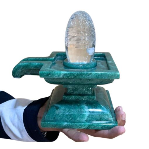 Crystal Lingam with Green Jade Base - 2897 Gram