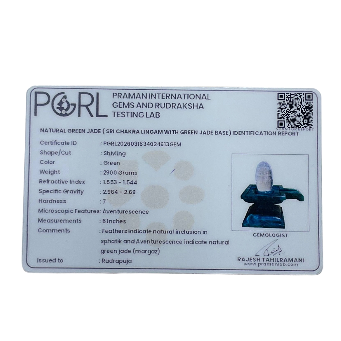 Exclusive Sri Chakra Lingam With Margatha Base - (8 - Inches) - 2900 Gram