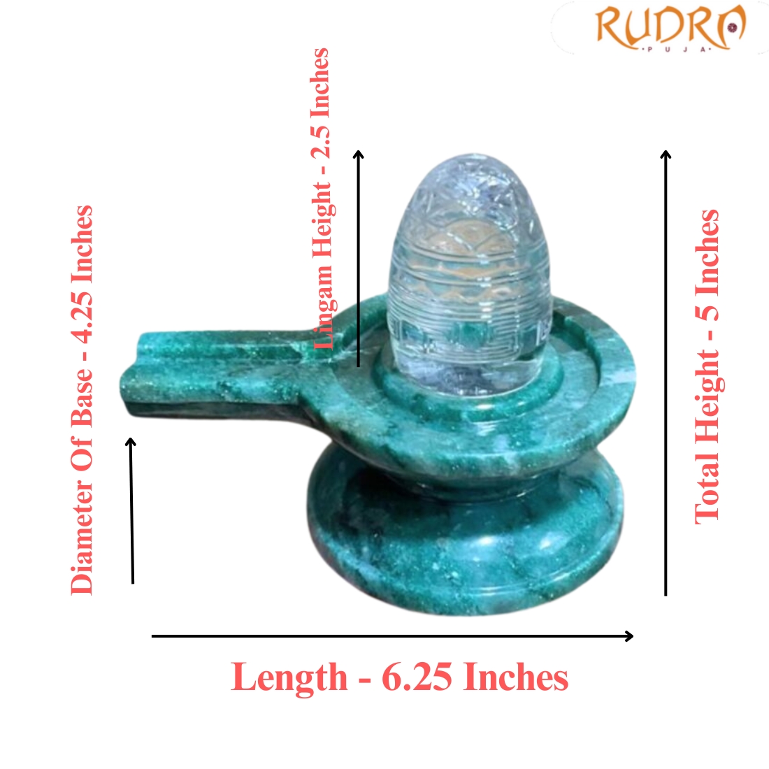 Sphatik Sri Chakra Lingam With Green Jade Base - 5 Inches - (1345 Grams)