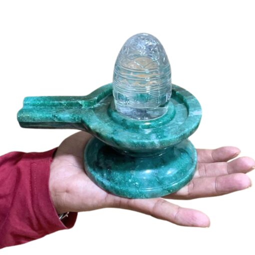 Sri Chakra Sphatik lingam with Green Jade Base 5 Inches 1345 Grams