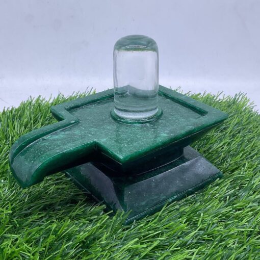 Exclusive Crystal Lingam With Green Jade Base (5 Inches - 1550 )