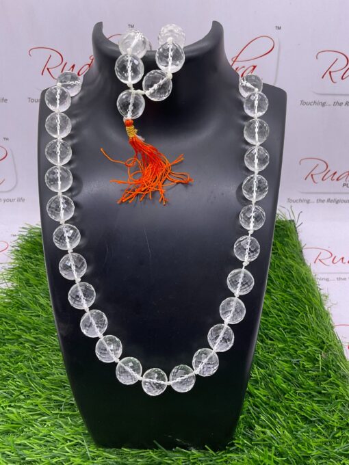 Diamond Cut Sphatik Large Kantha Mala Original 20 Mm (33 Beads)