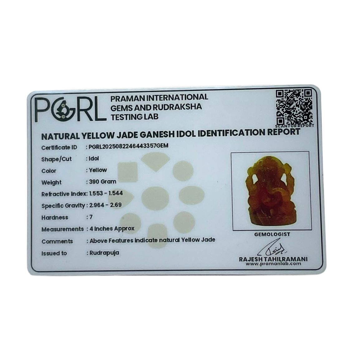 Yellow Jade Ganesh Idol - 4 Inches - (390 Gram)