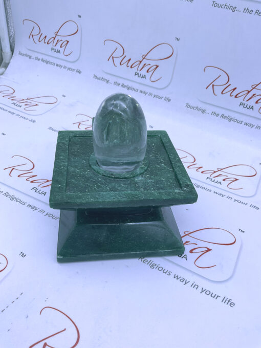 Lab Certified Sphatik Lingam With Green Jade Base ( 5 Inch)