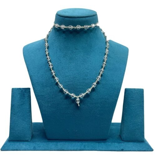 Diamond Cutting Sphatik Mala With Silver Capped - 7 Mm