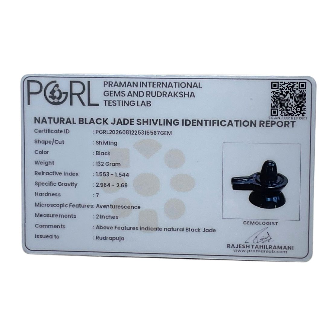 Black Jade Shivling - 132 Grams - (2 Inch)