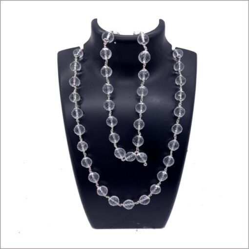12 Mm Diamond Cutting Sphatik Mala With Silver Capping