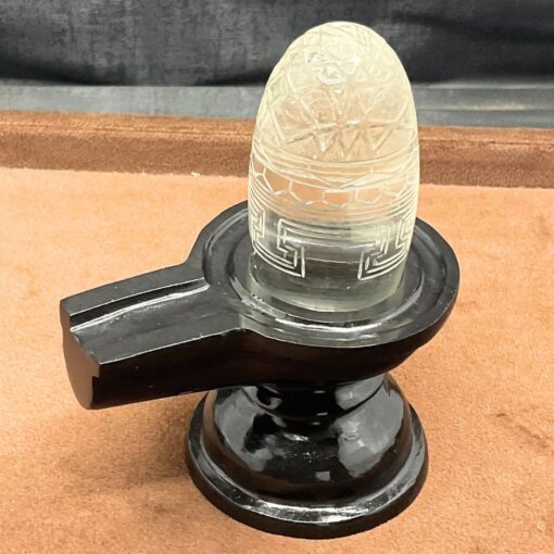 Original Shrichakra Sphatik Lingam with Black Base ( 5.25 inches ) 354 Grams RP C