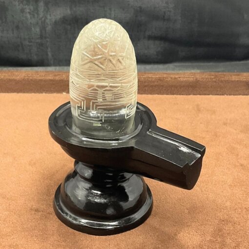 Original Shrichakra Sphatik Lingam with Black Base ( 5.25 inches ) 354 GramsRP C