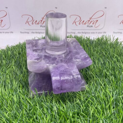 Sphatik Lingam With Amethyst Square Base 4 Inches (925 Grams)
