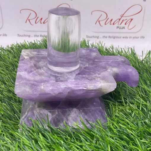 Sphatik Lingam With Amethyst Square Base 4 Inches (925 Grams)