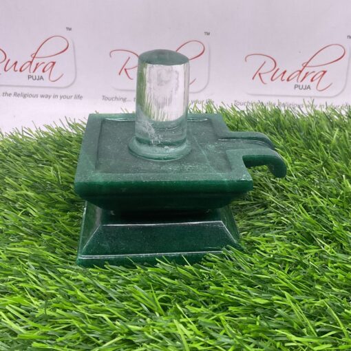 Square Crystal Shivling With Green Jade Base 4.25 Inches (967 Grams)