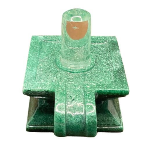 Green Jade Squre Base With Sphatik Lingam 917 Grams