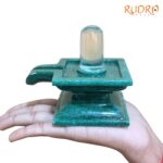 Natural Sphatik Shivling with Green Jade Square Base 4 Inch (500g)