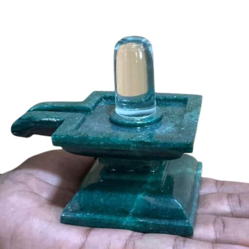 Sphatik Lingam with Square Green Jade Base