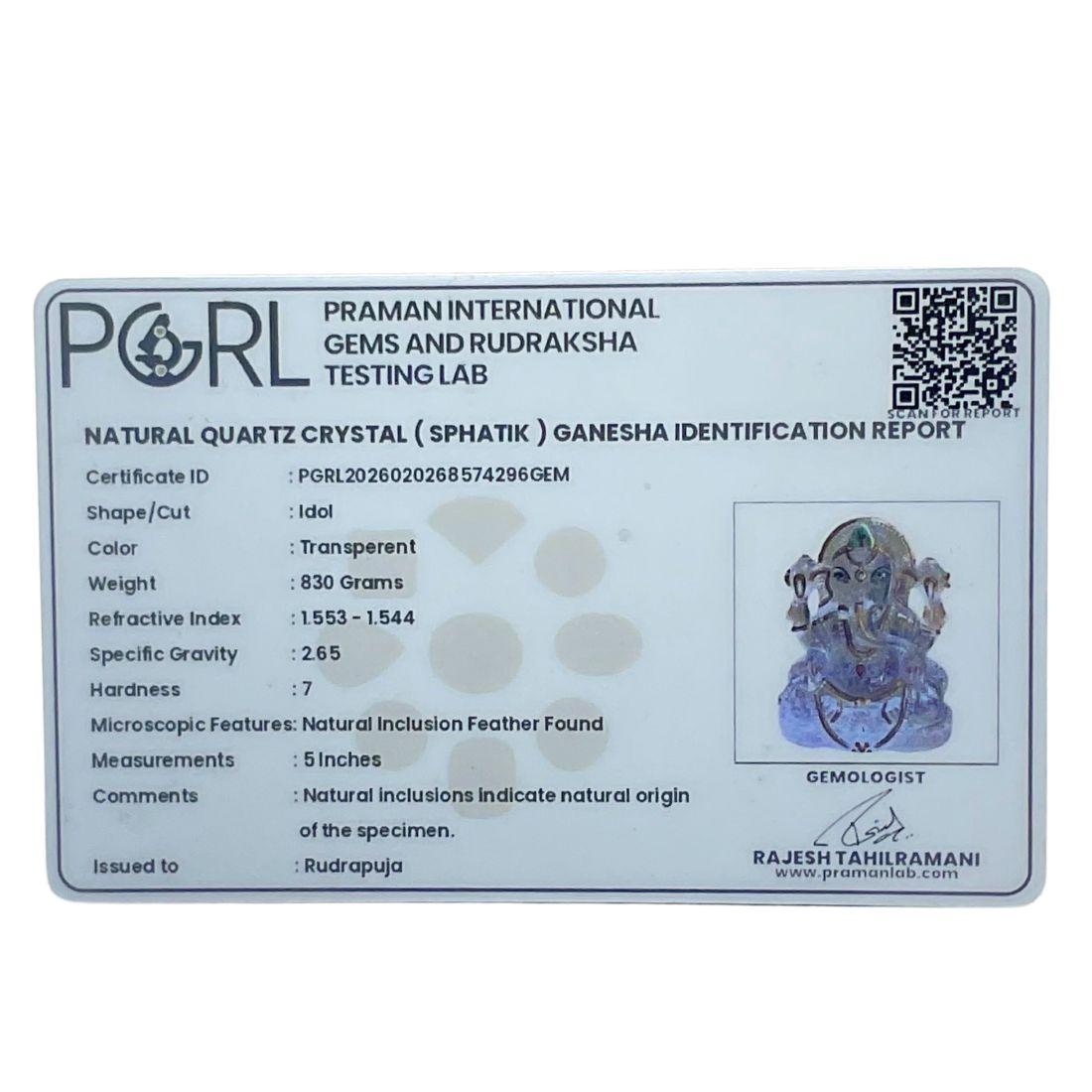 Crystal Ganpati Idol - 5 Inches (830 Grams ) 6 Crystal Ganpati Idol - 5 Inches (830 Grams )