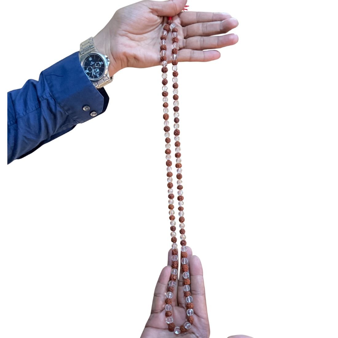 Rudrapuja Sphatik Mala With Rudraksha - 8 Mm (17 Inches) 7 Crystal Mala With Rudraksha