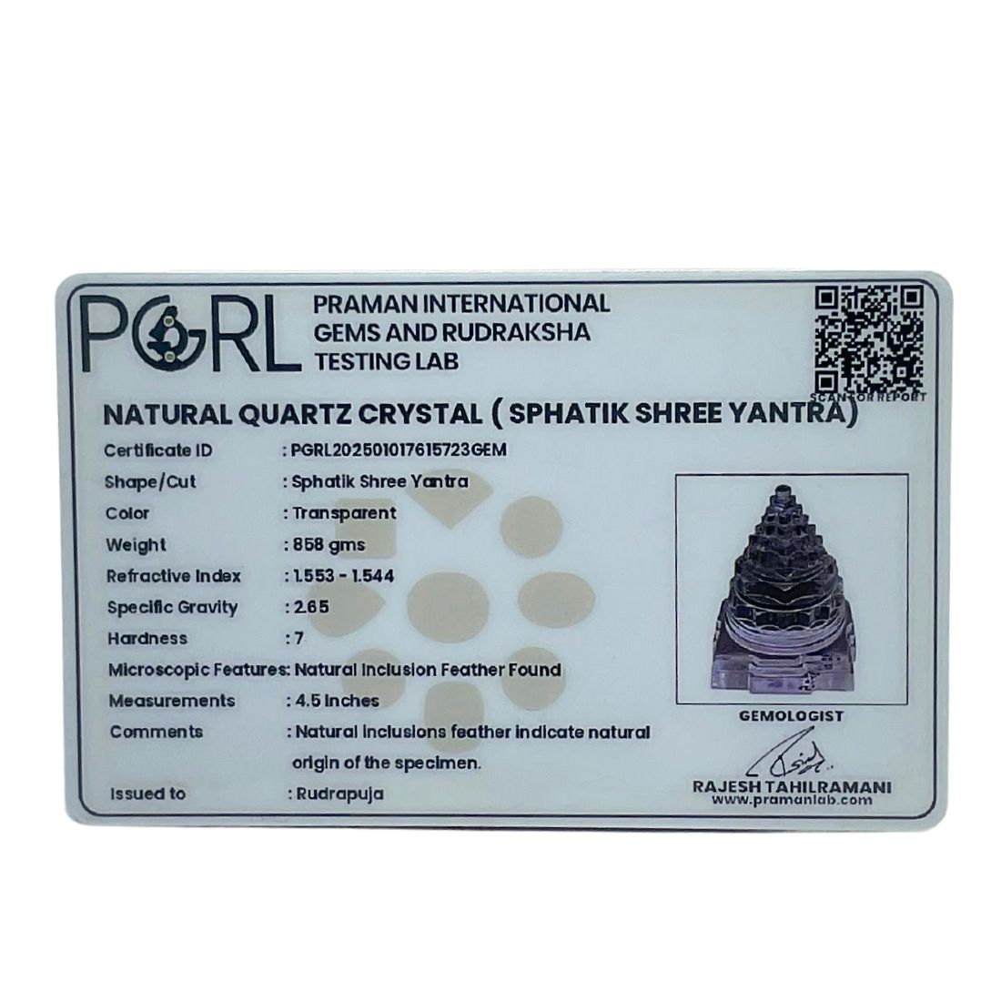 Sphatik Shree Yantra 249 gram