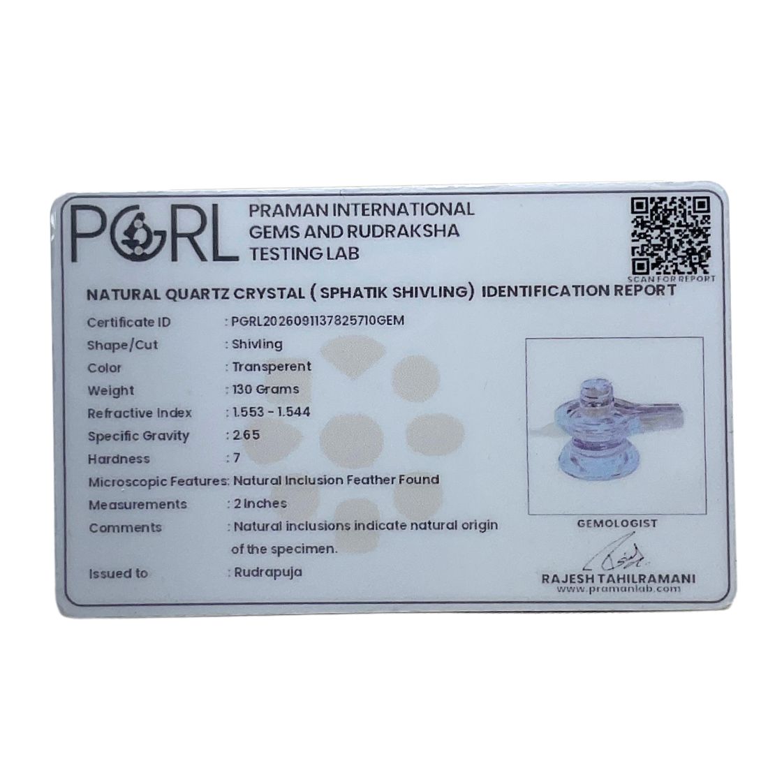 sphatik shivling 130 gm