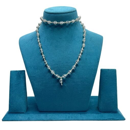 Diamond Cutting Crystal Mala With Silver Capped - 7 Mm