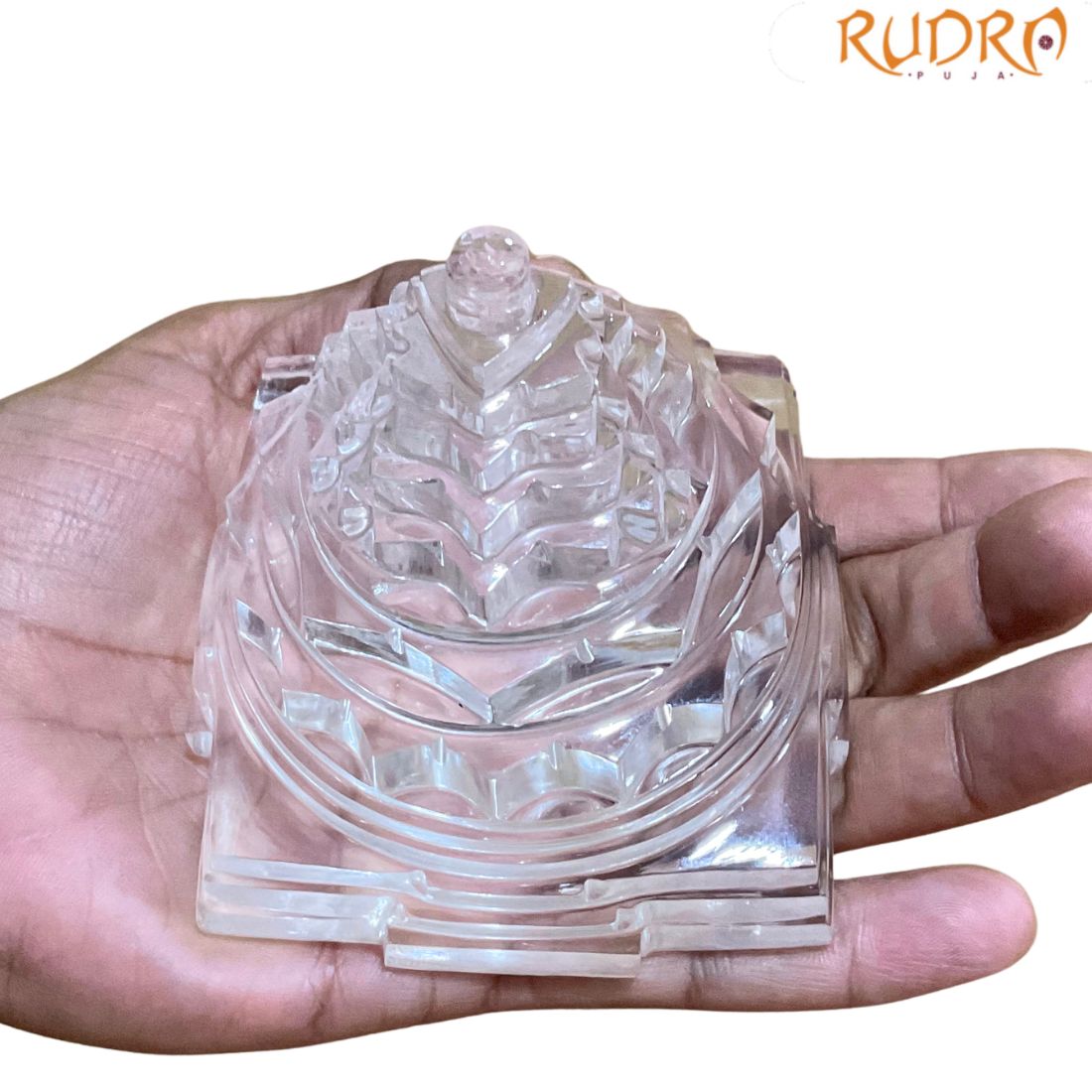 Crystal Sphatik Shree Yantra - 3.75 Inches - ( 730 Grams )