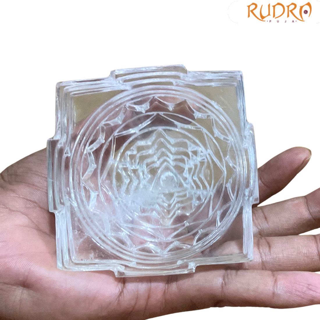 Crystal Sphatik Shree Yantra - 3.75 Inches - ( 730 Grams )