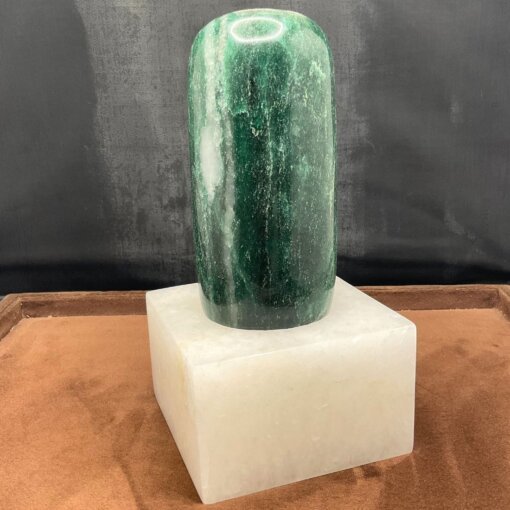 Green Jade Lingam With Quartz Stand SP C