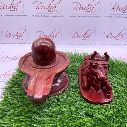 Shivling With Nandiji In Red Jasper Stone