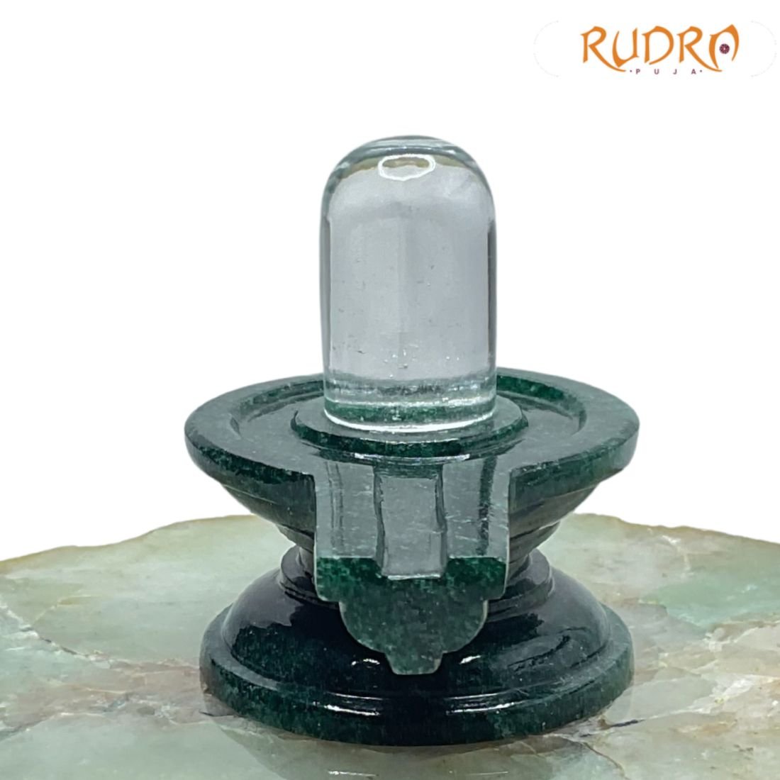 Sphatik Lingam With Green Jade Base - ( 2.50 Inches ) - 122 Gram 2 Sphatik Lingam With Green Jade Base - ( 2.50 Inches ) - 122 Gram