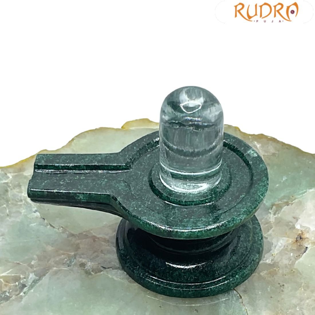 Sphatik Lingam With Green Jade Base - ( 2.50 Inches ) - 122 Gram 4 Sphatik Lingam With Green Jade Base - ( 2.50 Inches ) - 122 Gram