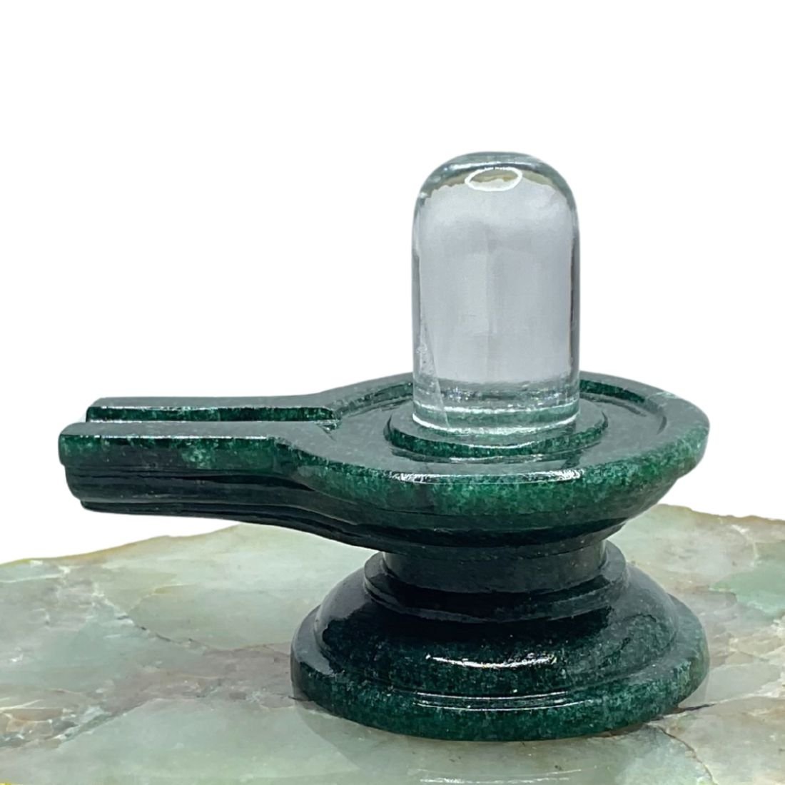 Sphatik Lingam With Green Jade Base - ( 2.50 Inches ) - 122 Gram 1 Sphatik Lingam With Green Jade Base - ( 2.50 Inches ) - 122 Gram