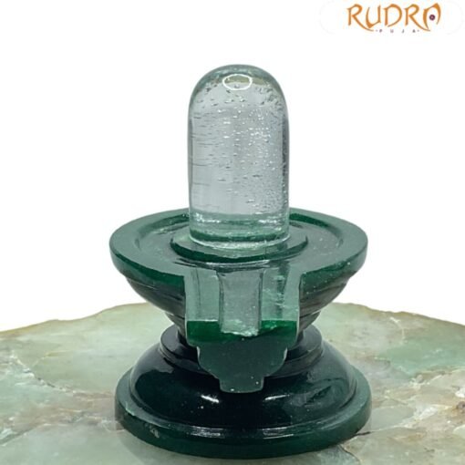 Sphatik Lingam With Green Jade Base - ( 2.75 Inches ) - 142 Gram