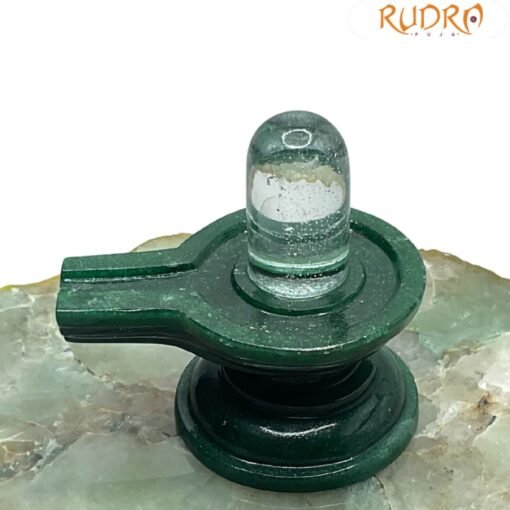 Sphatik Lingam With Green Jade Base - ( 2.75 Inches ) - 142 Gram