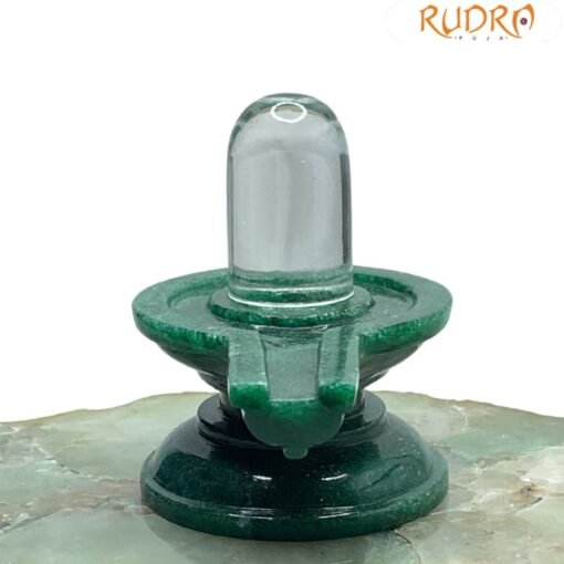 Sphatik Lingam With Green Jade Base -( 2.75 Inches ) - 168 Gram