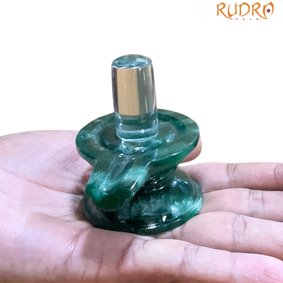 Sphatik Lingam With Green Jade Base - ( 2.75 Inches ) - (186 Grams)