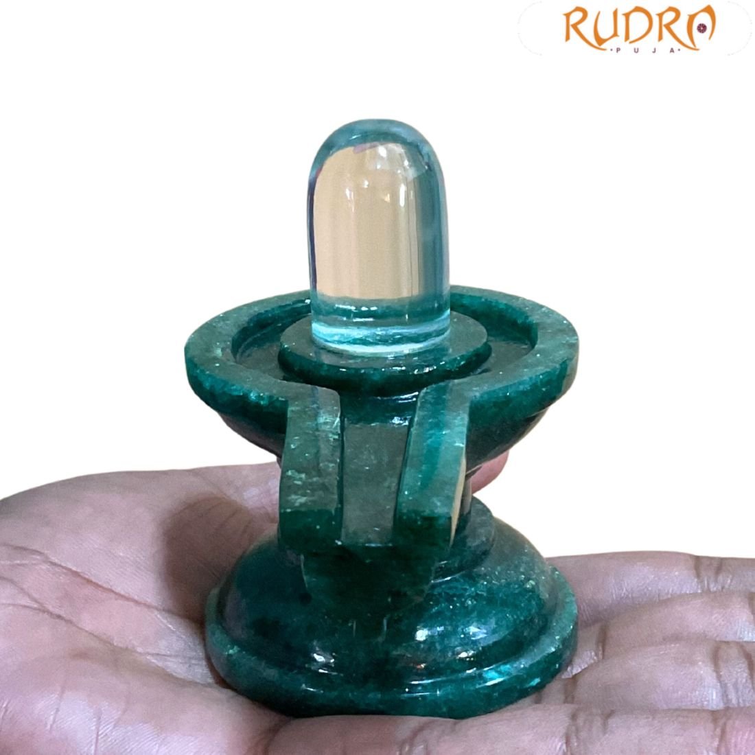 Sphatik Lingam With Green Jade Base -293 gm