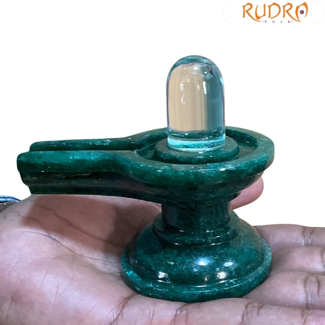 Sphatik Lingam With Green Jade Base 293 gm