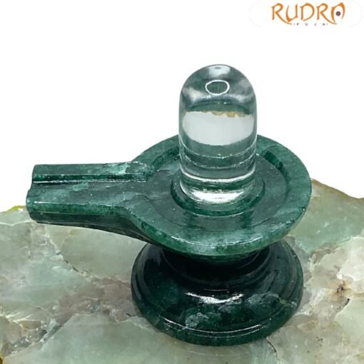 Sphatik Lingam With Green Jade Base - 3 Inches - ( 187 Gram )