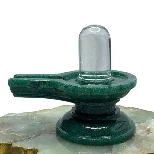 Sphatik Lingam With Green Jade Base - ( 3.25 Inches ) - 264 Gram