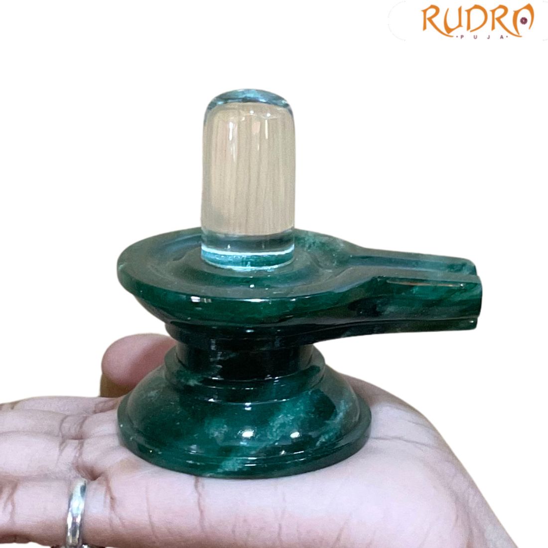 Sphatik Lingam With Green Jade Base - 3.25 Inches - (302 Grams)