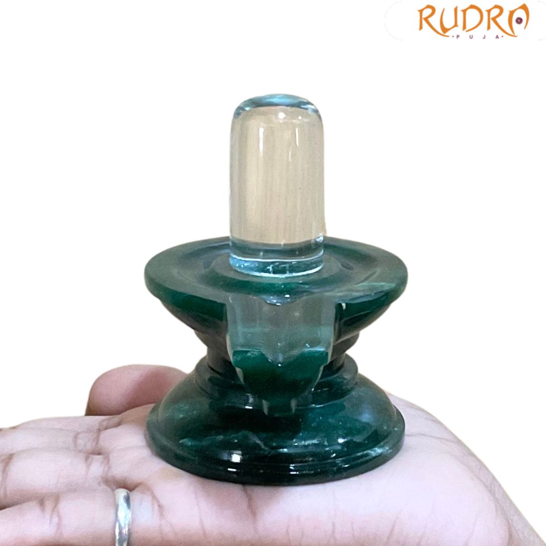 Sphatik Lingam With Green Jade Base - 3.25 Inches - (302 Grams)