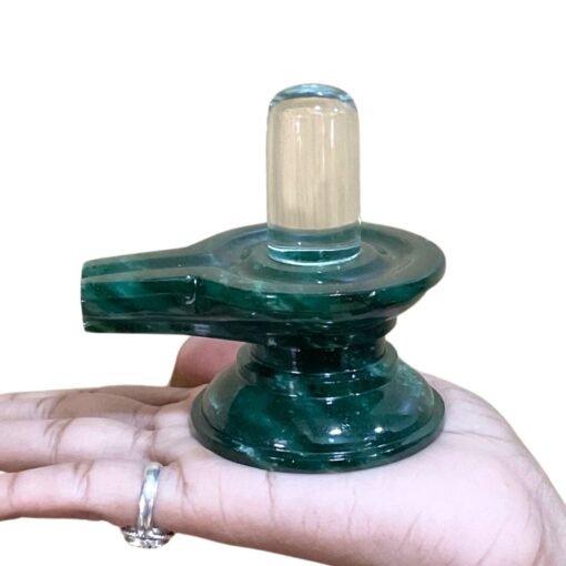 Sphatik Lingam With Green Jade Base - 3.25 Inches - (302 Grams)