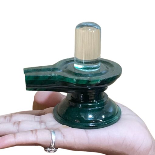 Sphatik Lingam With Green Jade Base - 3.25 Inches - (312 Gram)