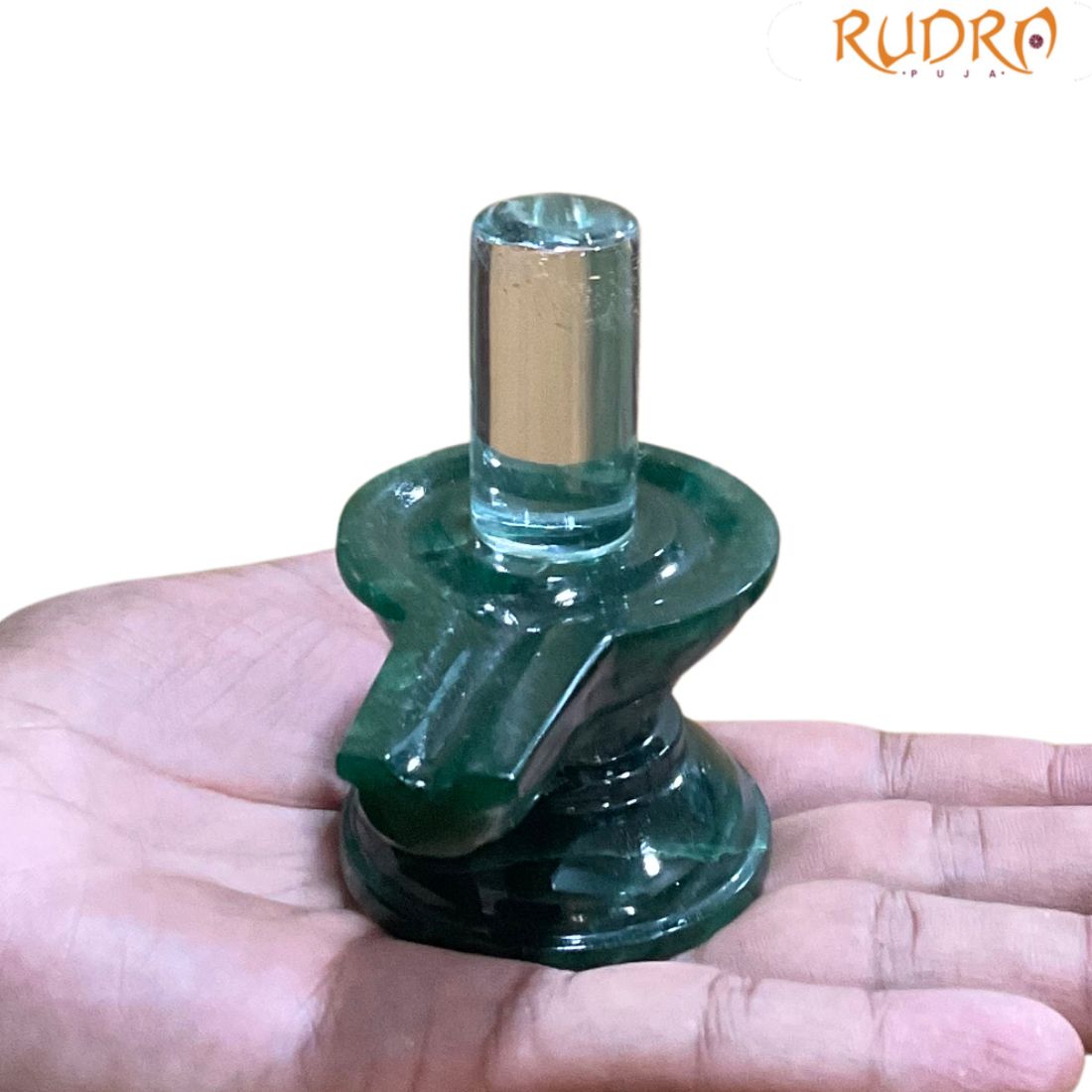 Sphatik Lingam With Green Jade Base - 3.5 Inches - (250 Gram)