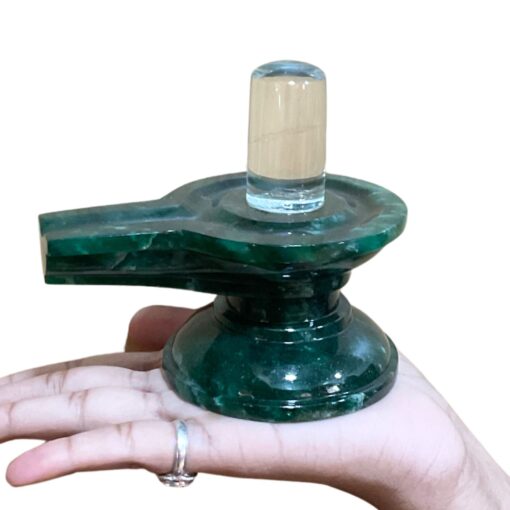 Sphatik Lingam With Green Jade Base - 4 Inches - (540 Grams)